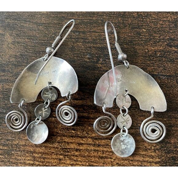 VNT 80’s  set of 2 Sterling Moon  Turquoise and Abstract Swirl Earrings Stamped - Picture 3 of 7